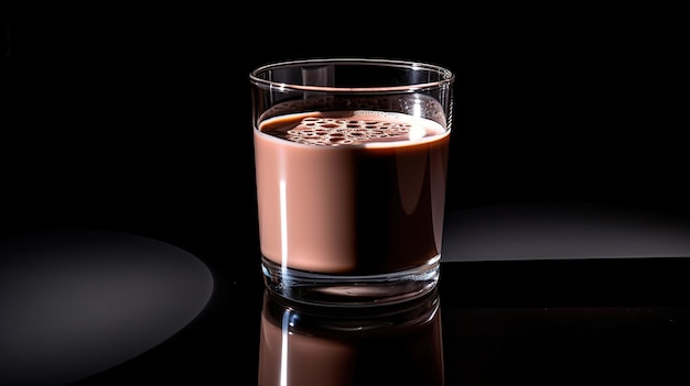 Bicchiere di latte al cioccolato sulla superficie scura IA generativa