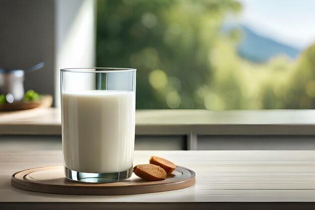 Bicchiere di latte su un tavolo in cucina Creato con la tecnologia Ai generativa