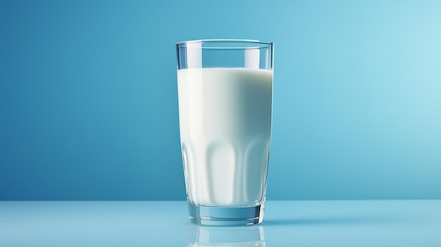 Bicchiere di latte sul modello Mockup di morbido sfondo blu
