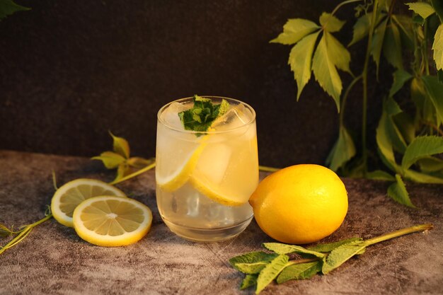 Bicchiere di limonata fredda con limone e menta