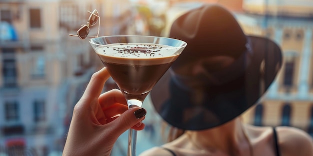 bicchiere di martini su uno sfondo sfocato IA generativa