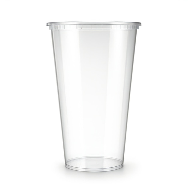 Bicchiere di plastica su sfondo bianco