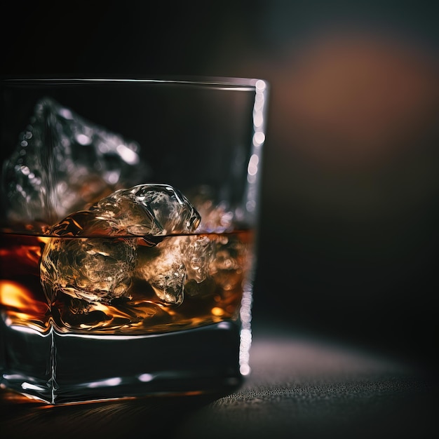 Bicchiere di scotch whisky e ghiaccio IA generativa