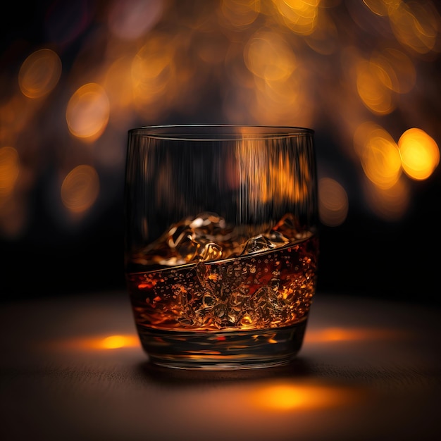 Bicchiere di scotch whisky e ghiaccio IA generativa