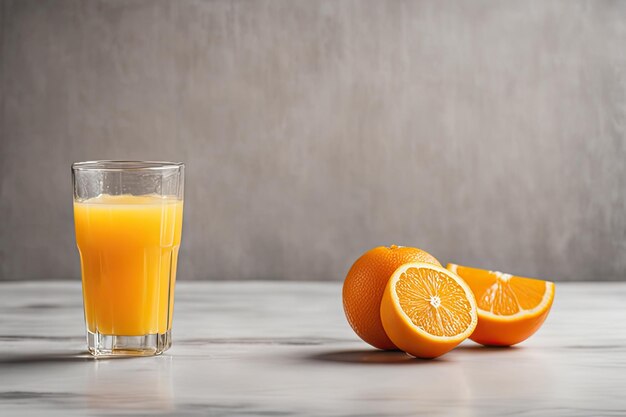 Bicchiere di succo d'arancia fresco con frutta fresca