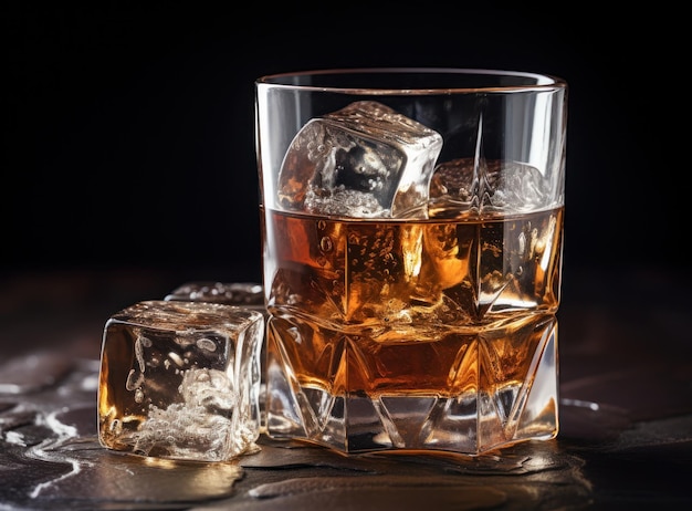 bicchiere di whisky con cubetti di ghiaccio