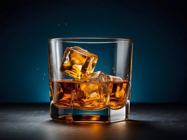 bicchiere di whisky con un cubetto di ghiaccio