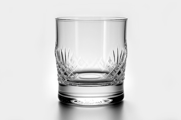 Bicchiere vuoto per acqua, succo o latte su sfondo bianco isolato.