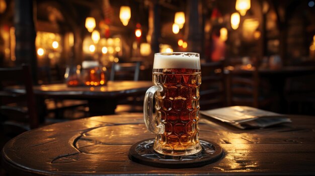 bicchieri con diversi tipi di birra artigianale su una barra di legno