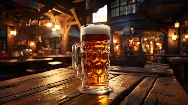 bicchieri con diversi tipi di birra artigianale su una barra di legno