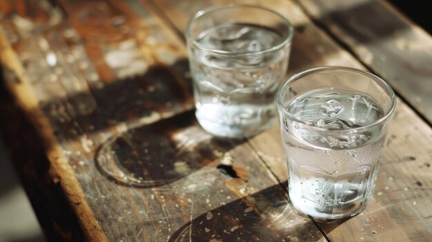 bicchieri d'acqua su un tavolo di legno