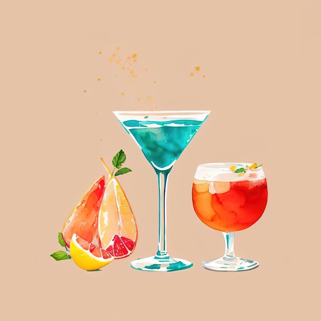 Bicchieri da cocktail alcolici classici Stile di illustrazione piatto Generativo ai