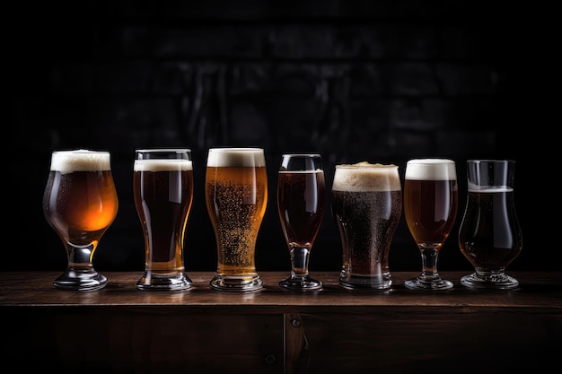 Bicchieri Di Birra Visualizzati Sul Tavolo Scuro