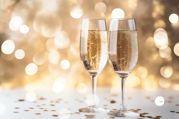 bicchieri di champagne su sfondo di luci bokeh idea di festa per la celebrazione del nuovo anno