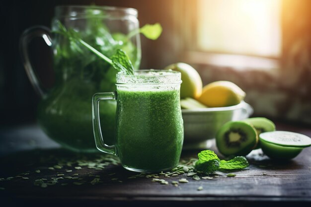 bicchieri di succo di verdure verde blended smoothie