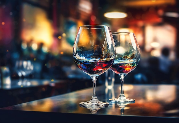 Bicchieri di vino in una tazza vuota in un ristorante