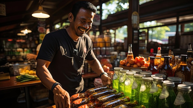 bicchieri di whisky e liquore di frutta sul tavolo in un ristorante di lusso per un pasto speciale