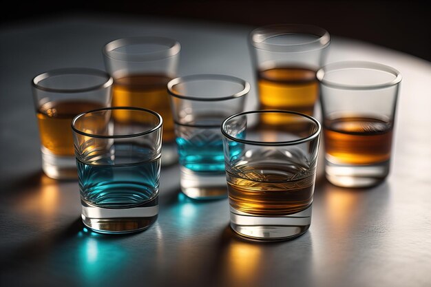 bicchieri di whisky su un tavolo di legno in un pub o in un ristorante