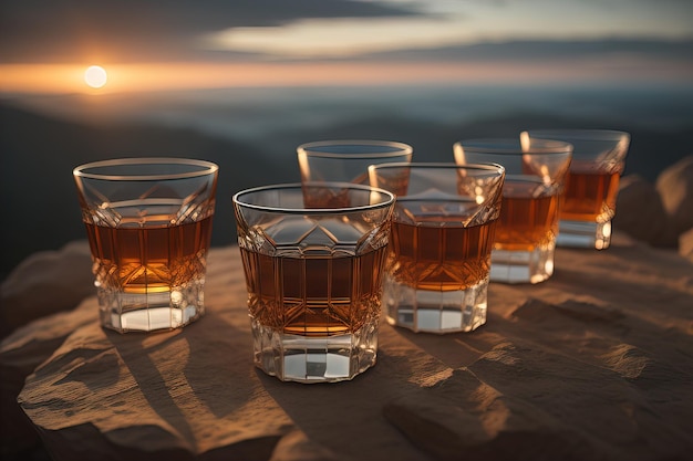 bicchieri di whisky su un tavolo di legno in un pub o in un ristorante