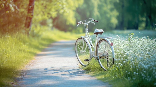 Bicicletta bianca nel fresco parco estivo