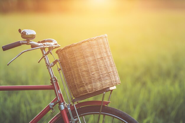 Bicicletta classica in stile Giappone rosso nel campo verde