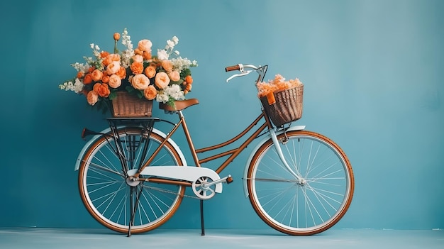 bicicletta con cesti e fiori in primavera