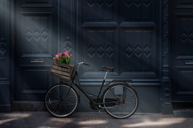 Bicicletta con i tulipani ad Amsterdam