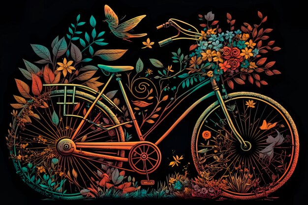 Bicicletta con ruote di fiori IA generativa