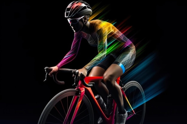 Bicicletta da strada a velocità colorata in ai generativo scuro