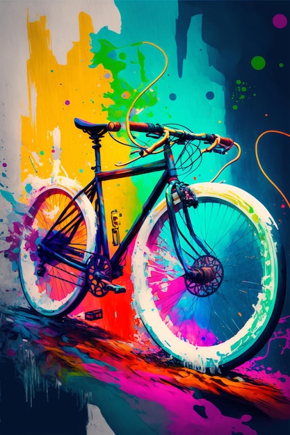 Bicicletta dai colori vivaci con un pneumatico luminoso su sfondo colorato ai generativo