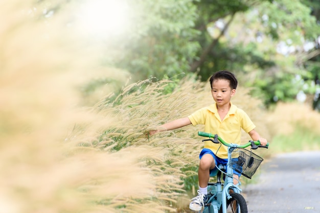 Bicicletta di guida del ragazzo sulla strada