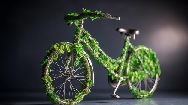 Bicicletta fissata con anello a foglia verde concetto ecologico e ambientale Risorsa creativa AI generata