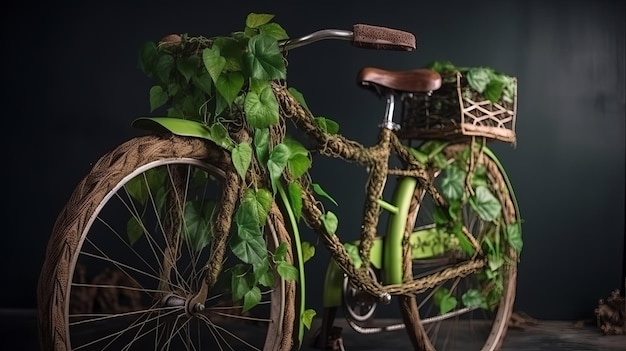 Bicicletta fissata con anello a foglia verde concetto ecologico e ambientale Risorsa creativa AI generata