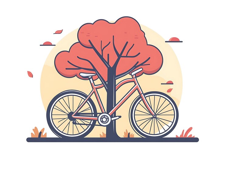 Foto bicicletta rossa appoggiata all'albero d'autunno