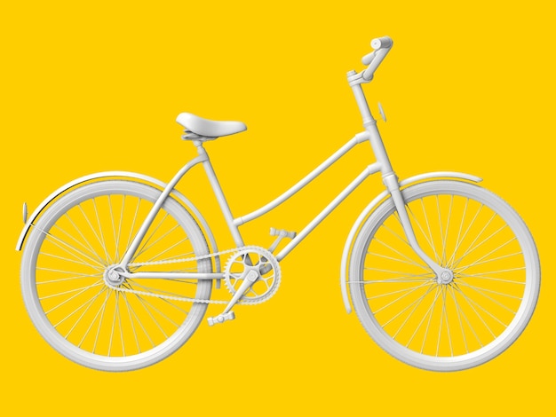 Bicicletta su pastello giallo. Rendering 3D.