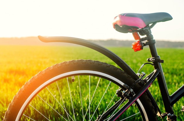 Bicicletta sulla natura vicino, viaggio, stile di vita sano, passeggiata nel paese