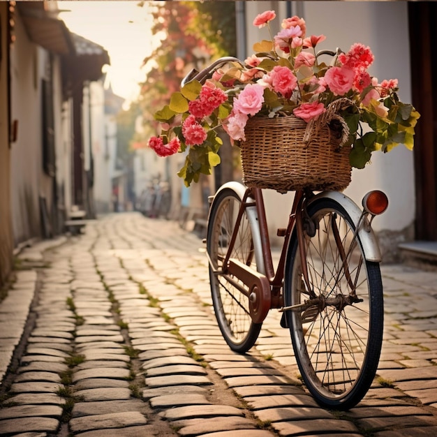 Biciclette e fiori sul marciapiede del centro storico