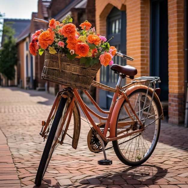 Biciclette e fiori sul marciapiede del centro storico