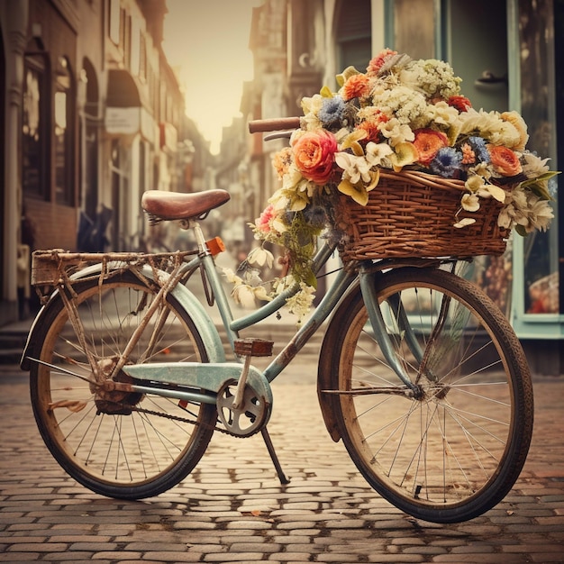 Biciclette e fiori sul marciapiede del centro storico