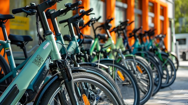 Biciclette eleganti parcheggiate fuori dall'edificio degli uffici