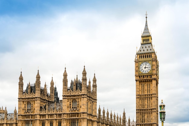 Big Ben e il palazzo di Westminster contro il cielo nuvoloso in città