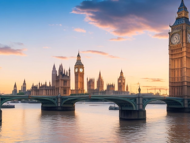 Big Ben e il ponte di Westminster al tramonto a Londra, Regno Unito