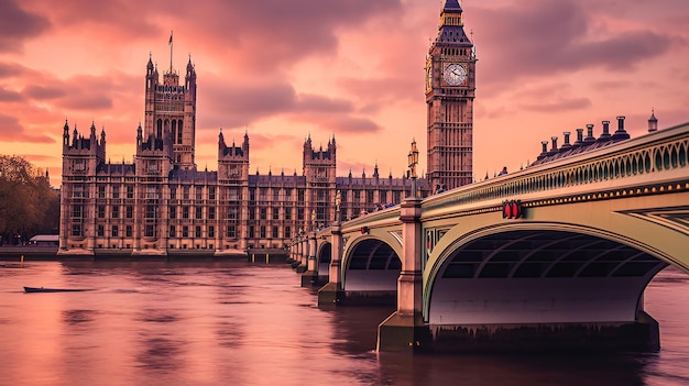 Big Ben e Westminster Bridge al tramonto Londra Regno Unito