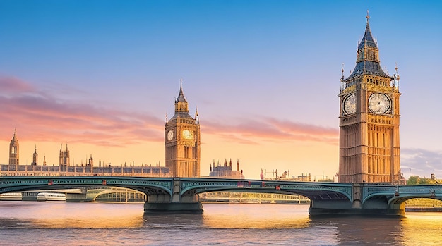 Big Ben e Westminster Bridge al tramonto Londra Regno Unito