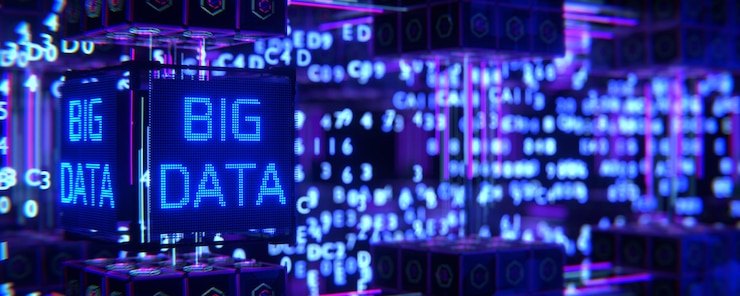 Photo big data on abstract digital background futuristic data warehouse big data concept information flows technologies of the future 3d render