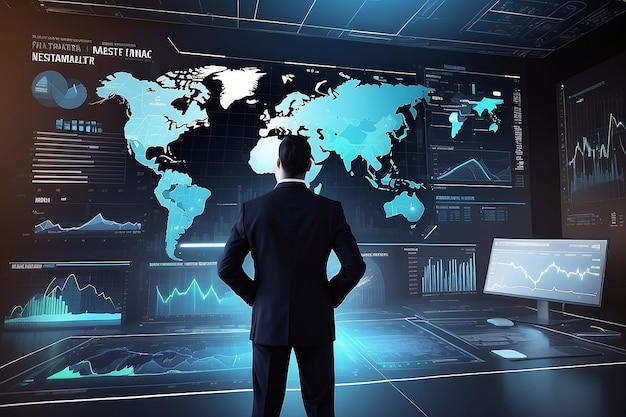 Big Data Technology for Business Finance Analytic Concept L'interfaccia grafica moderna mostra informazioni massicce