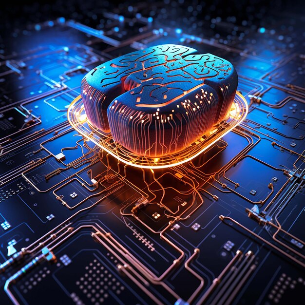 Big data tecnologia cyberspazio scheda madre microchip circuito processore computer luce al neon gen