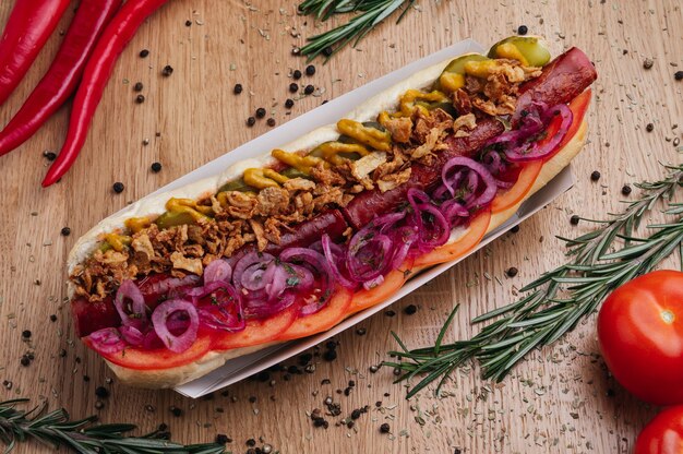 Big hot dog con salsiccia e carne