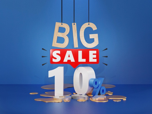Big sale sconto 10% off Realistico numero 3D per pubblicità banner poster promozione