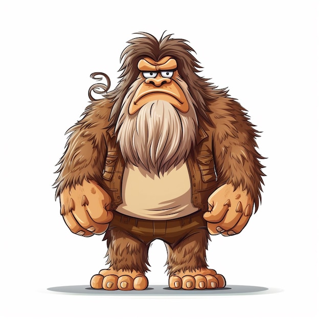 Bigfoot dei cartoni animati con la barba e una barba in una maglietta generativa ai